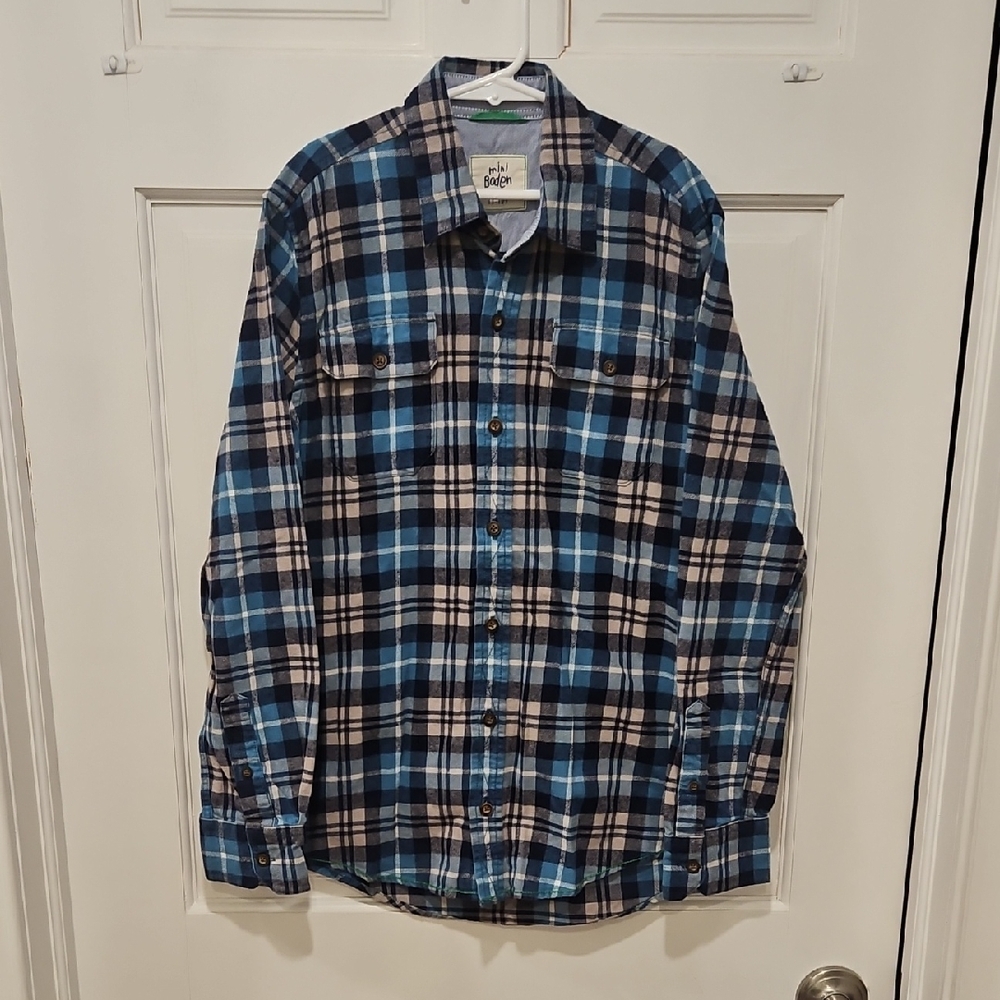 Mini Boden Flannel,Blue and Black Casual Button Down Shirt. Kids